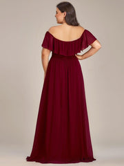 Dazzling Plus Size Hi-Lo Chiffon Off-The-Shoulder Bridesmaid Dress