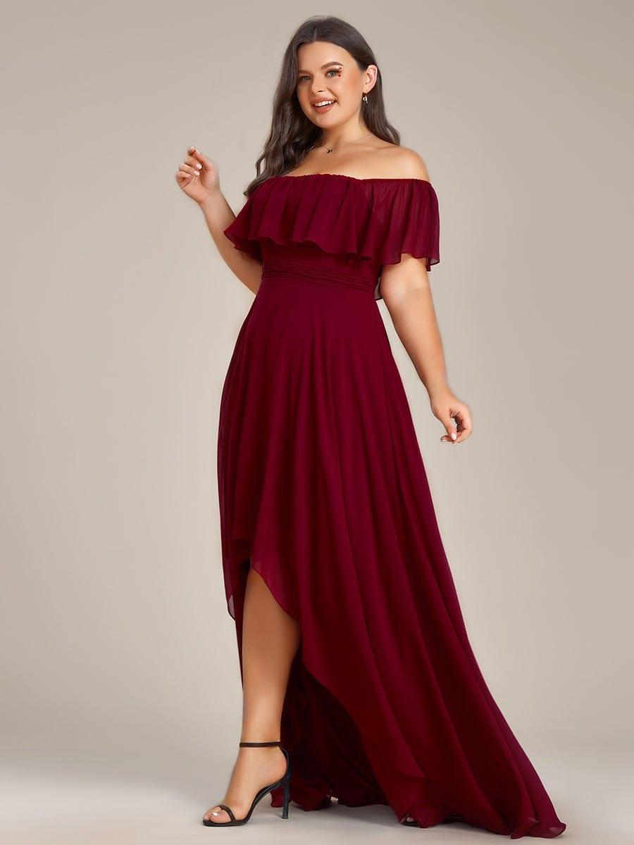 Dazzling Plus Size Hi-Lo Chiffon Off-The-Shoulder Bridesmaid Dress