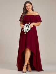 Dazzling Plus Size Hi-Lo Chiffon Off-The-Shoulder Bridesmaid Dress