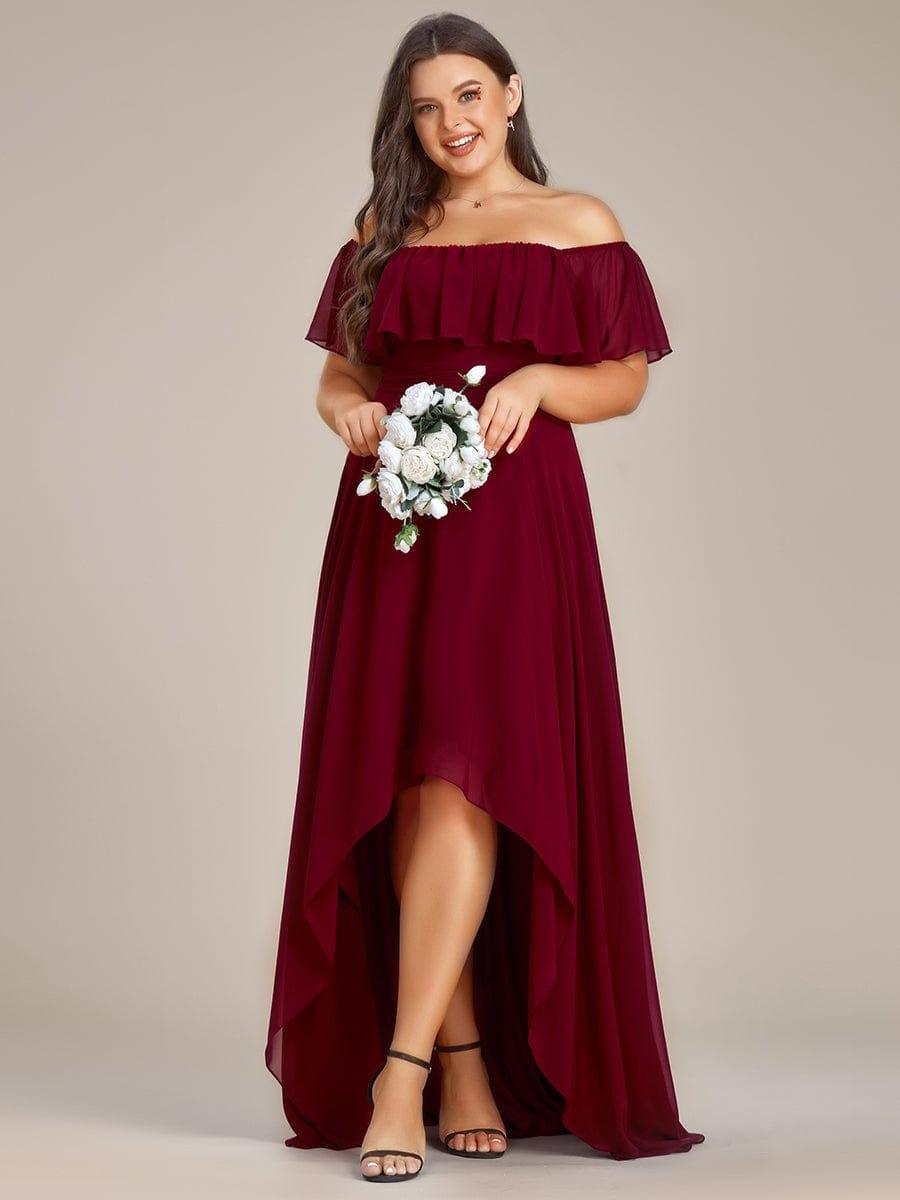 Dazzling Plus Size Hi-Lo Chiffon Off-The-Shoulder Bridesmaid Dress