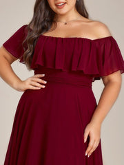 Dazzling Plus Size Hi-Lo Chiffon Off-The-Shoulder Bridesmaid Dress
