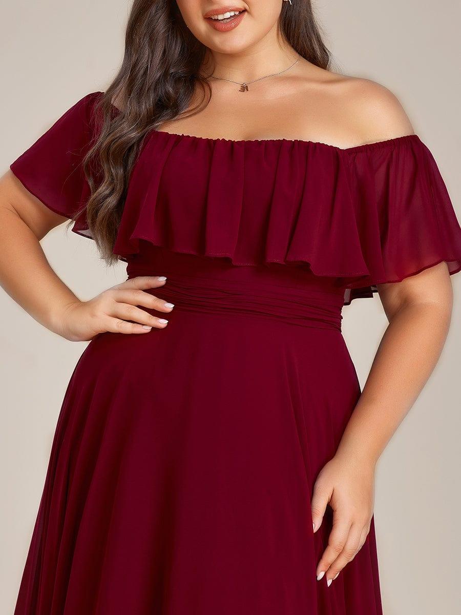 Dazzling Plus Size Hi-Lo Chiffon Off-The-Shoulder Bridesmaid Dress