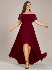 Dazzling Plus Size Hi-Lo Chiffon Off-The-Shoulder Bridesmaid Dress