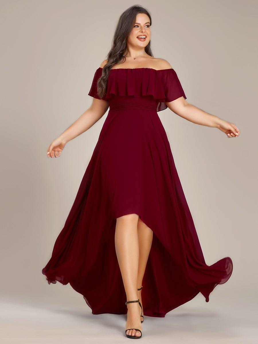 Dazzling Plus Size Hi-Lo Chiffon Off-The-Shoulder Bridesmaid Dress