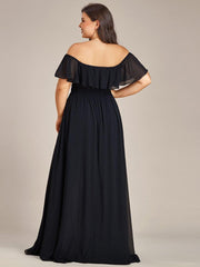 Dazzling Plus Size Hi-Lo Chiffon Off-The-Shoulder Bridesmaid Dress