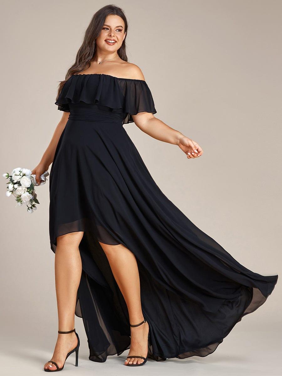 Dazzling Plus Size Hi-Lo Chiffon Off-The-Shoulder Bridesmaid Dress
