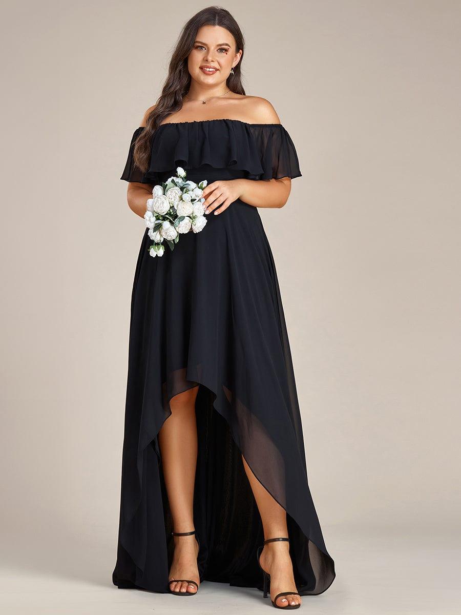 Dazzling Plus Size Hi-Lo Chiffon Off-The-Shoulder Bridesmaid Dress