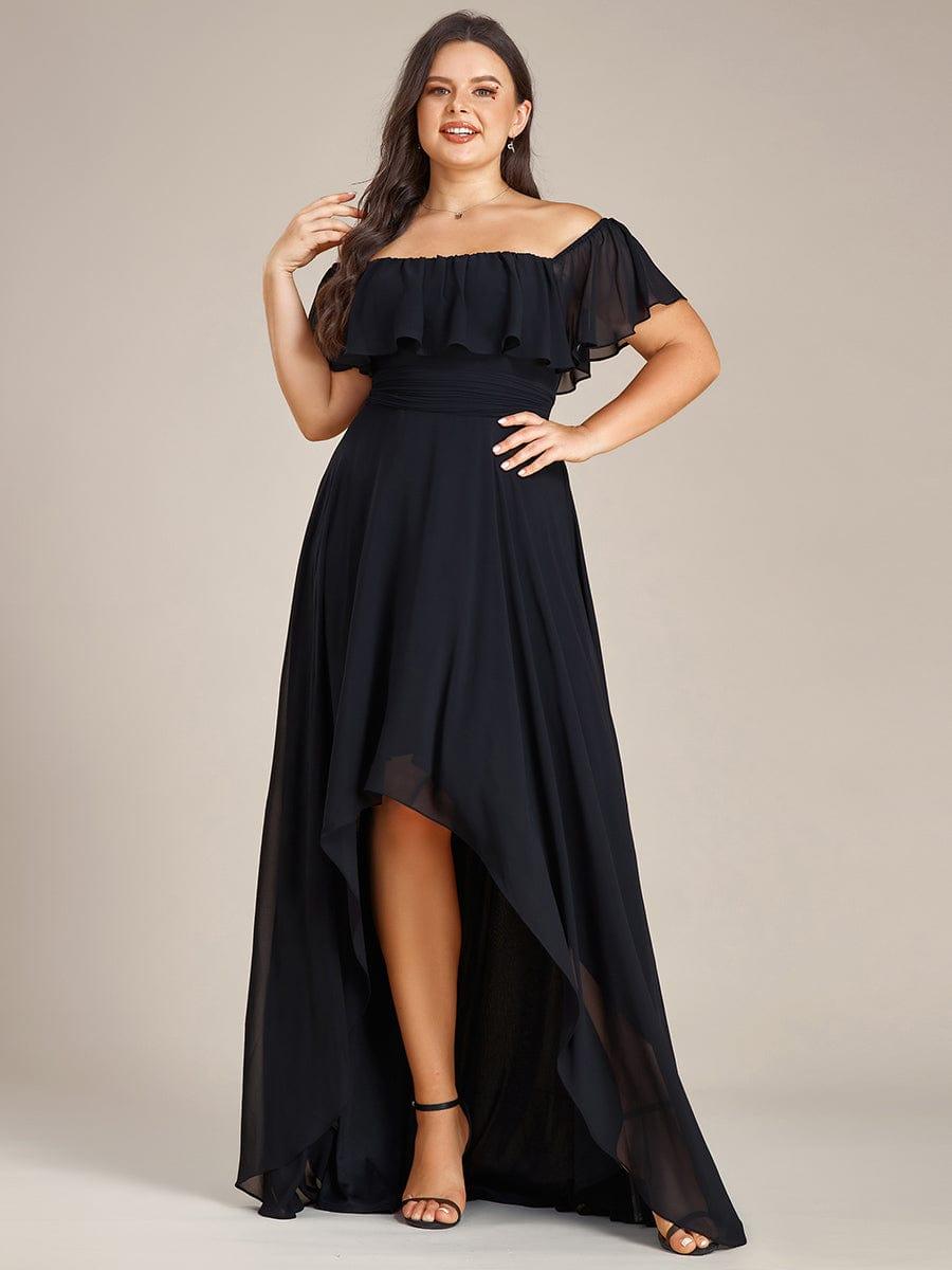 Dazzling Plus Size Hi-Lo Chiffon Off-The-Shoulder Bridesmaid Dress