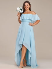 Dazzling Plus Size Hi-Lo Chiffon Off-The-Shoulder Bridesmaid Dress