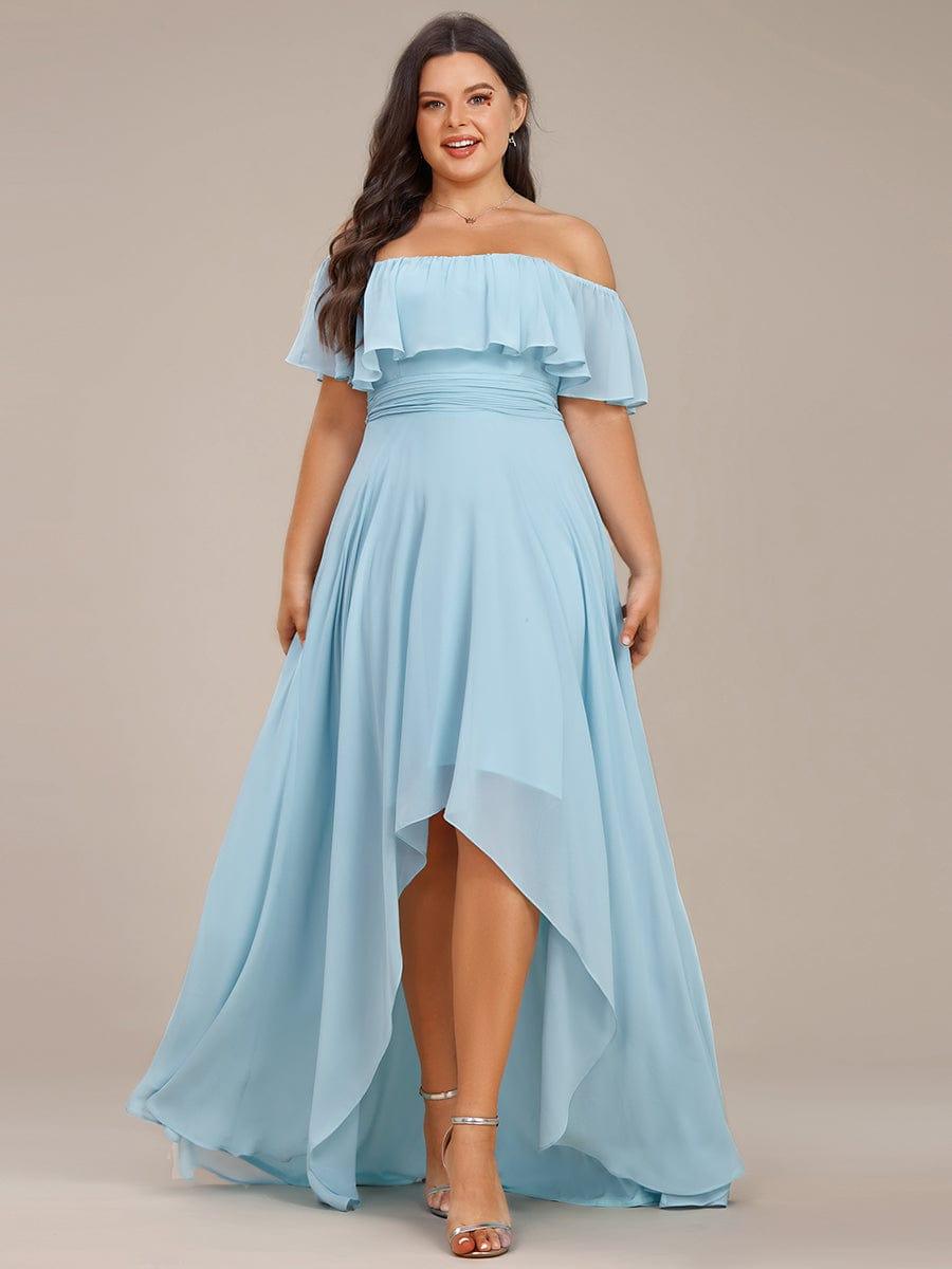 Dazzling Plus Size Hi-Lo Chiffon Off-The-Shoulder Bridesmaid Dress