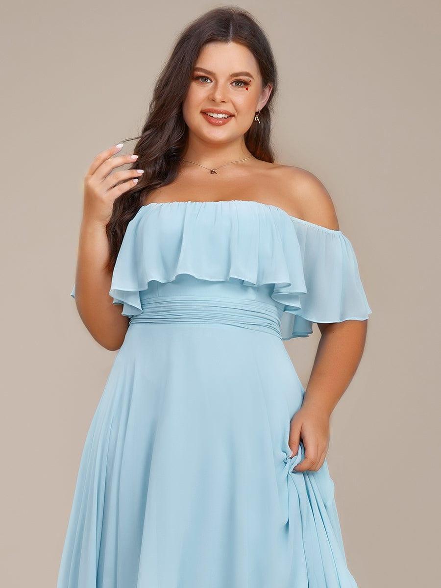 Dazzling Plus Size Hi-Lo Chiffon Off-The-Shoulder Bridesmaid Dress