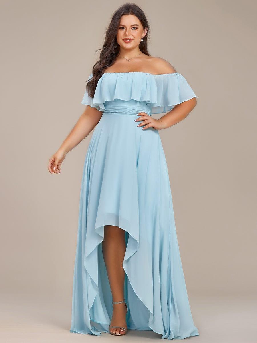 Dazzling Plus Size Hi-Lo Chiffon Off-The-Shoulder Bridesmaid Dress