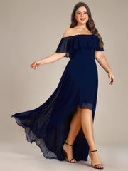 Dazzling Plus Size Hi-Lo Chiffon Off-The-Shoulder Bridesmaid Dress