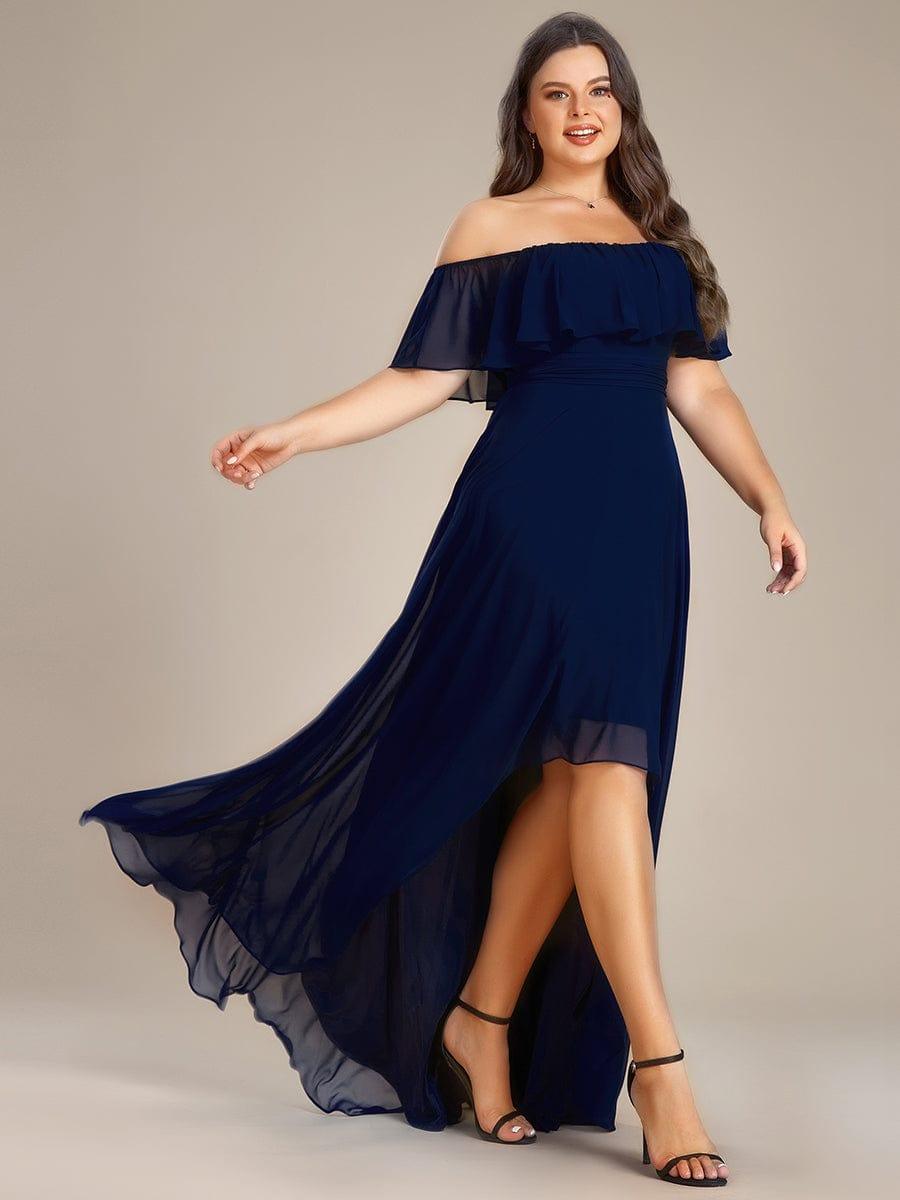 Dazzling Plus Size Hi-Lo Chiffon Off-The-Shoulder Bridesmaid Dress