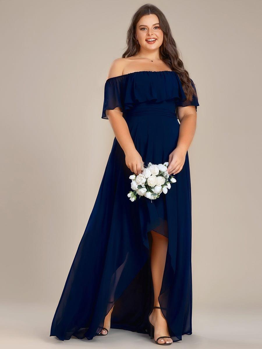 Dazzling Plus Size Hi-Lo Chiffon Off-The-Shoulder Bridesmaid Dress
