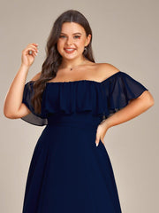 Dazzling Plus Size Hi-Lo Chiffon Off-The-Shoulder Bridesmaid Dress