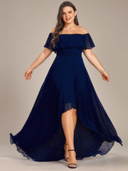 Dazzling Plus Size Hi-Lo Chiffon Off-The-Shoulder Bridesmaid Dress