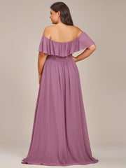 Dazzling Plus Size Hi-Lo Chiffon Off-The-Shoulder Bridesmaid Dress