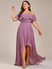 Dazzling Plus Size Hi-Lo Chiffon Off-The-Shoulder Bridesmaid Dress