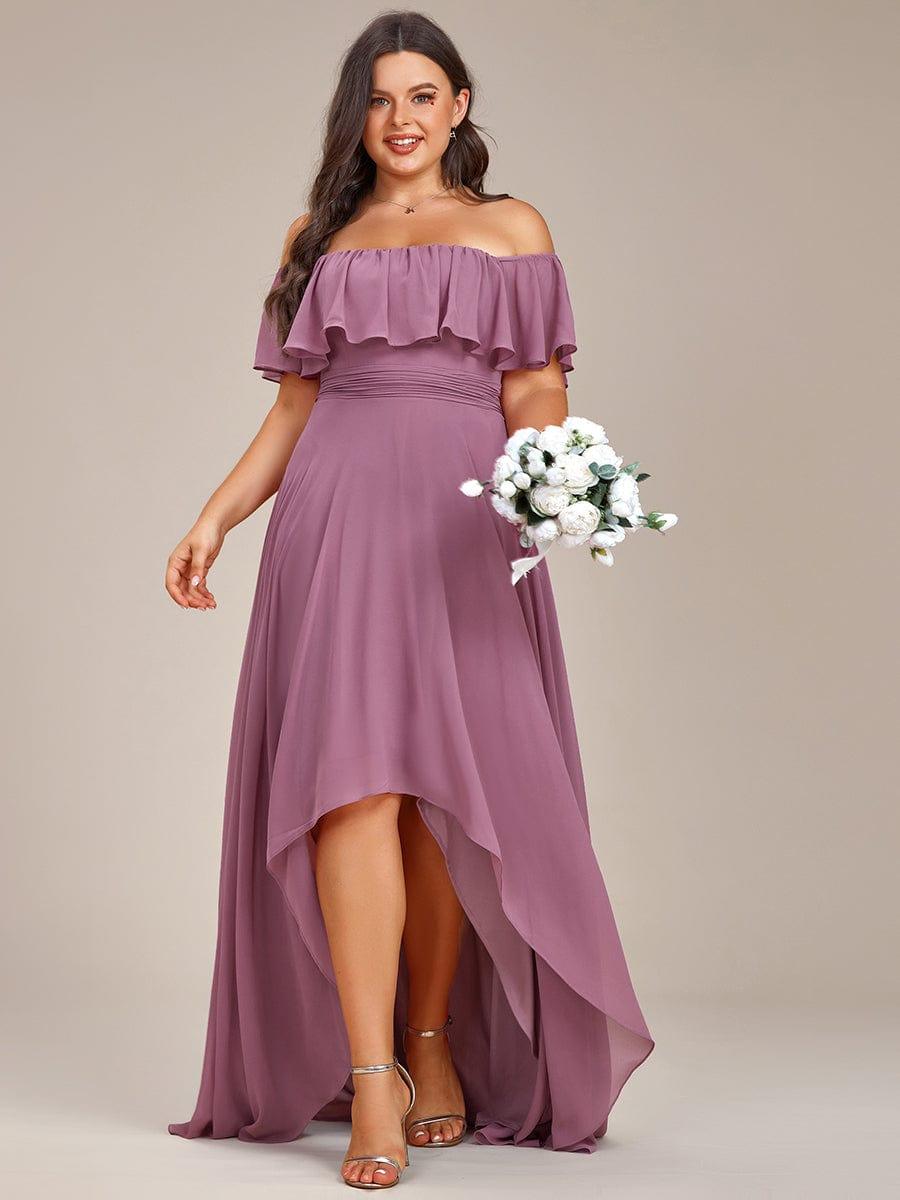 Dazzling Plus Size Hi-Lo Chiffon Off-The-Shoulder Bridesmaid Dress