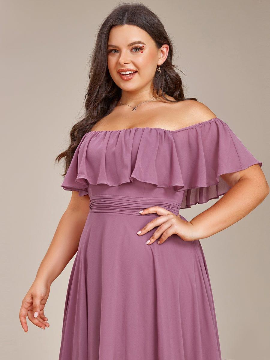 Dazzling Plus Size Hi-Lo Chiffon Off-The-Shoulder Bridesmaid Dress