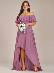 Dazzling Plus Size Hi-Lo Chiffon Off-The-Shoulder Bridesmaid Dress