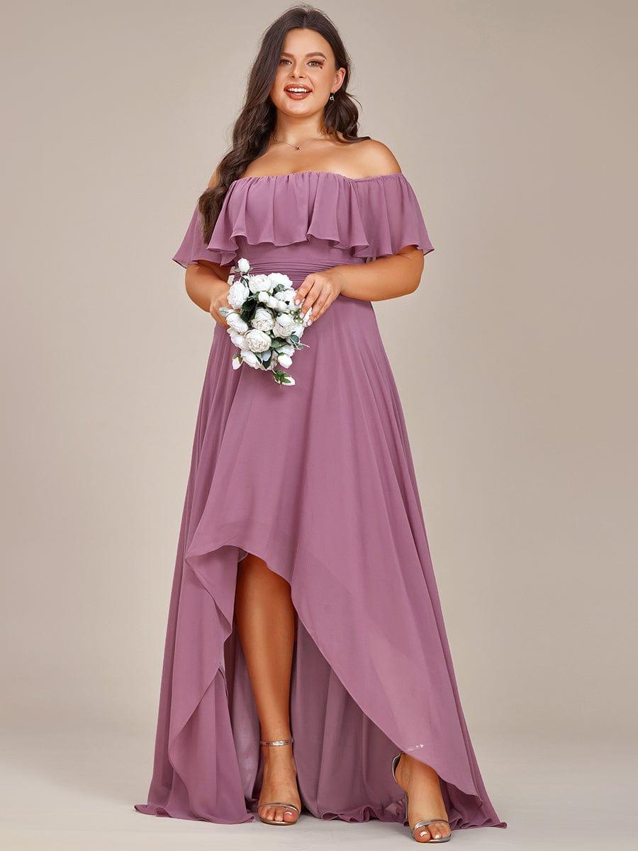 Dazzling Plus Size Hi-Lo Chiffon Off-The-Shoulder Bridesmaid Dress