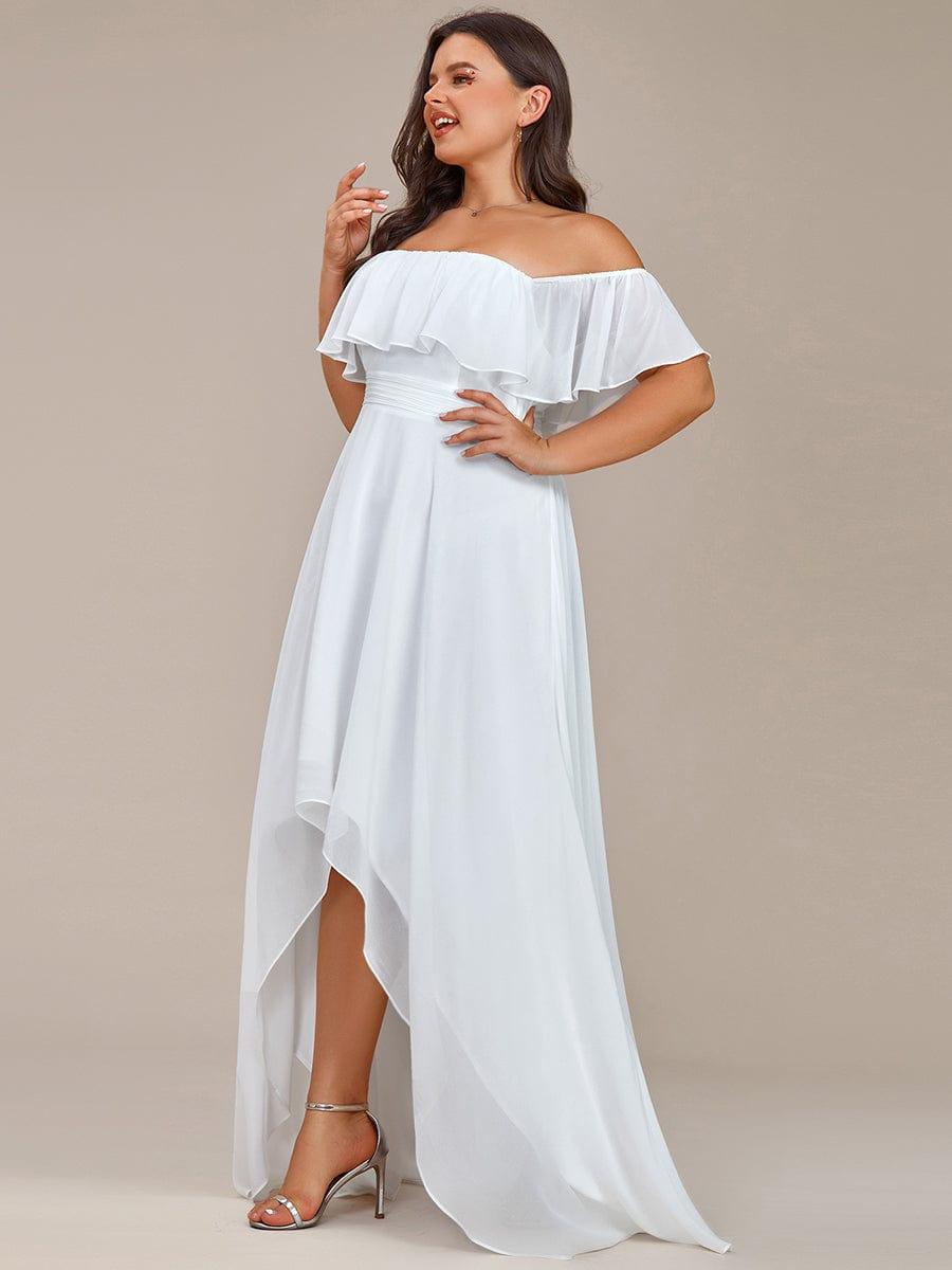 Dazzling Plus Size Hi-Lo Chiffon Off-The-Shoulder Bridesmaid Dress