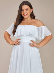Dazzling Plus Size Hi-Lo Chiffon Off-The-Shoulder Bridesmaid Dress