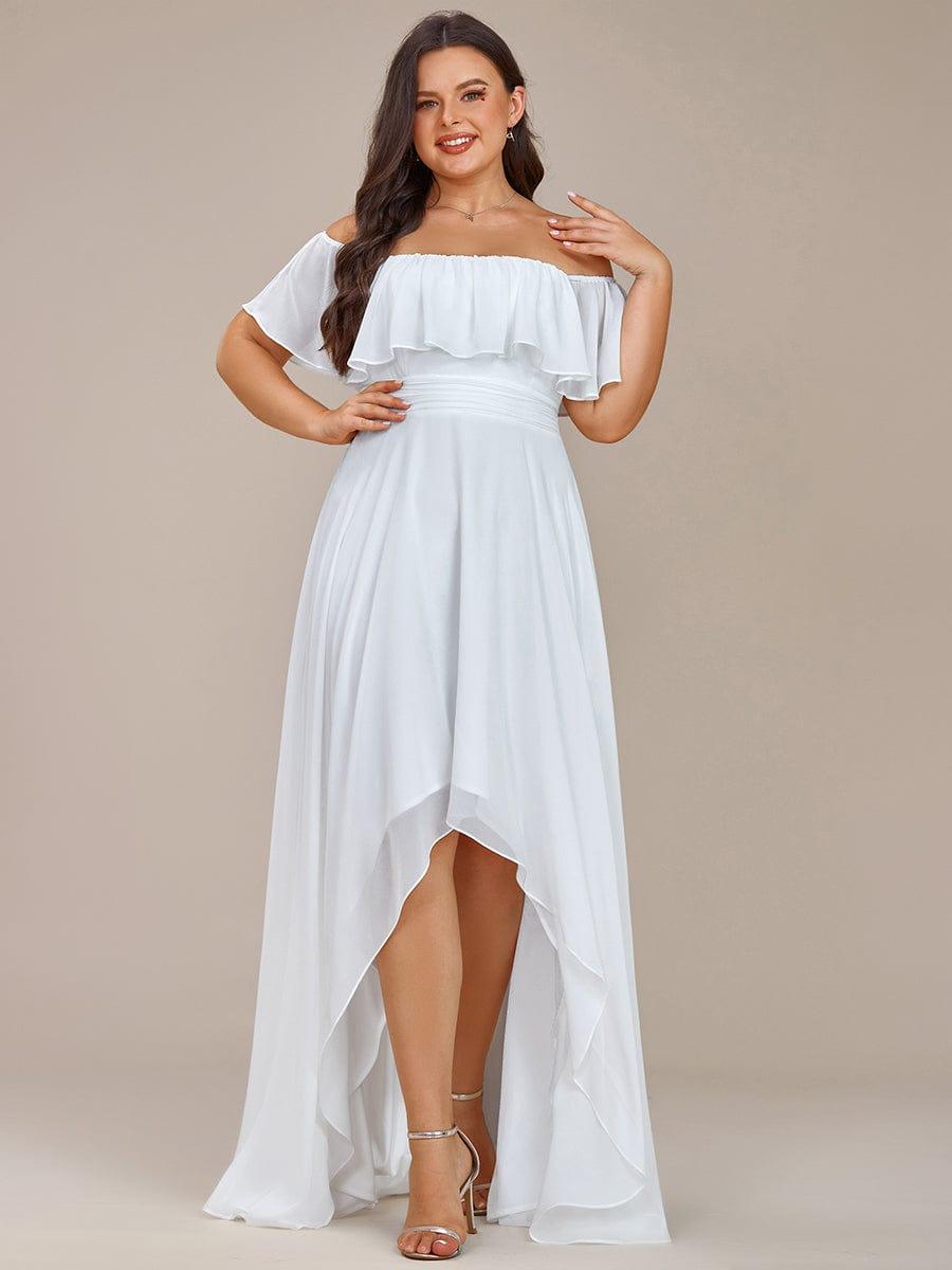 Dazzling Plus Size Hi-Lo Chiffon Off-The-Shoulder Bridesmaid Dress
