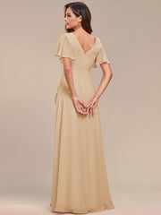 Simple Ruffles Sleeves V-Neck Chiffon Bridesmaid Dress