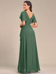 Simple Ruffles Sleeves V-Neck Chiffon Bridesmaid Dress