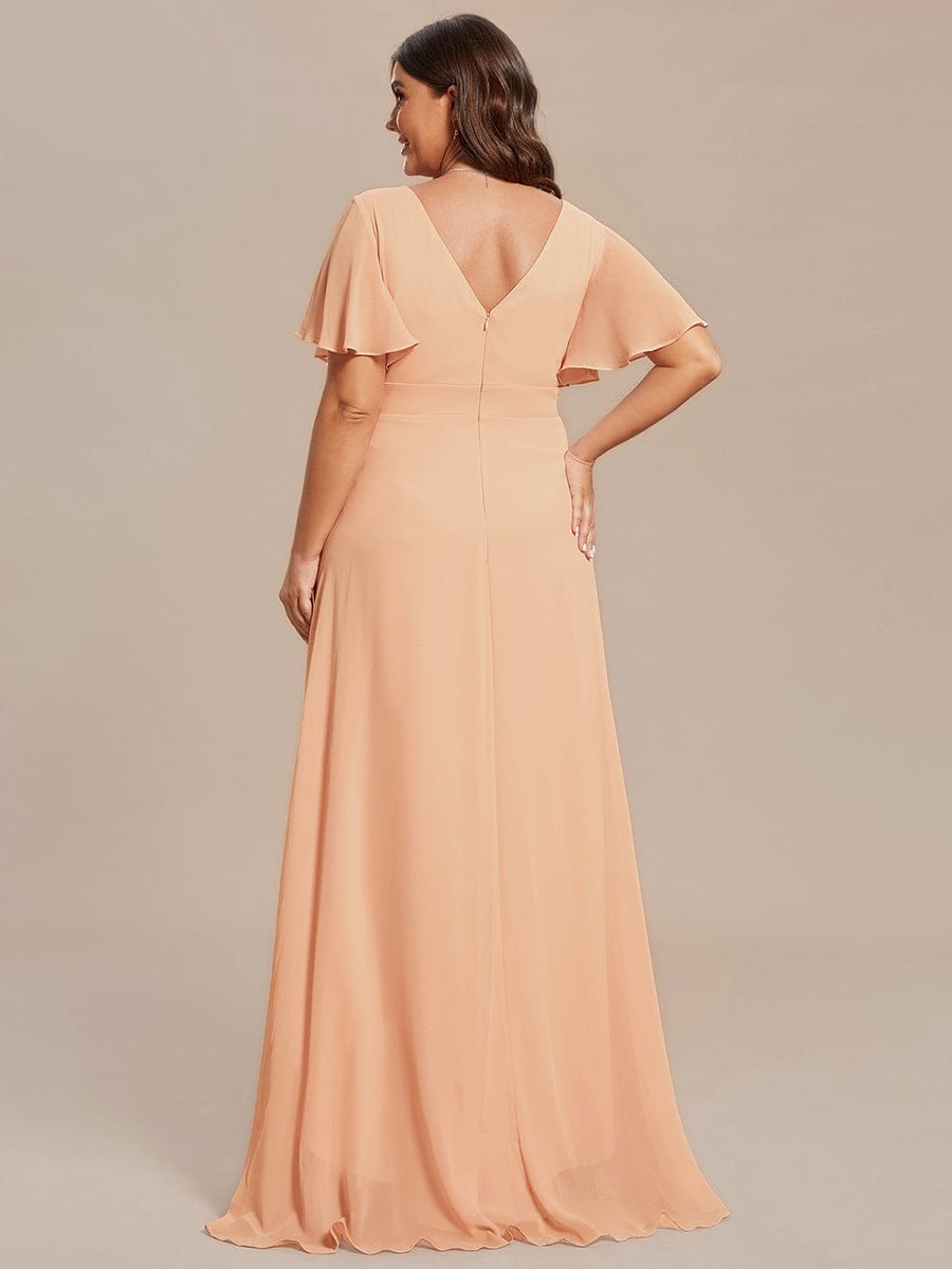 Simple Ruffles Sleeves V-Neck Chiffon Bridesmaid Dress