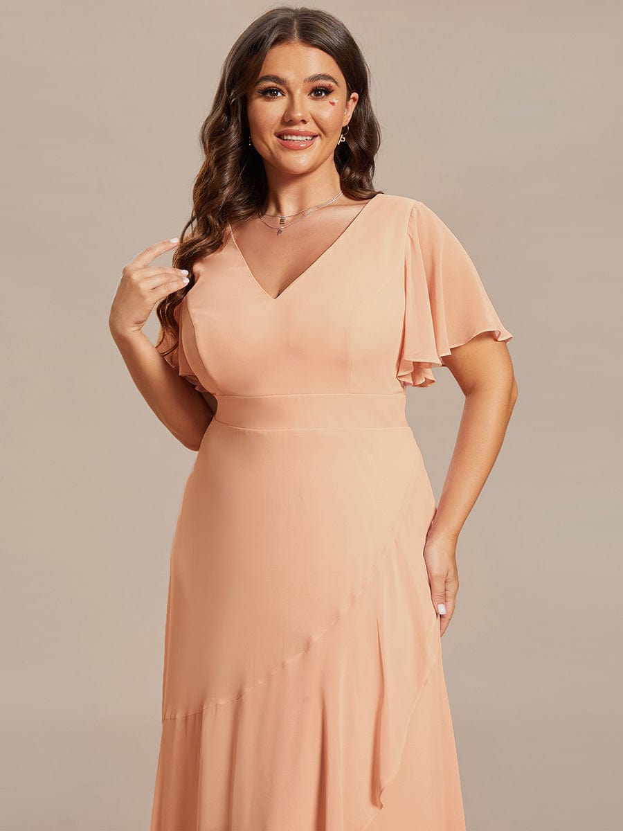 Simple Ruffles Sleeves V-Neck Chiffon Bridesmaid Dress