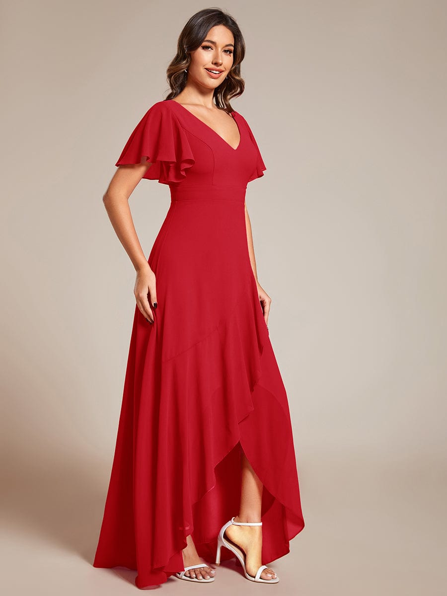 Simple Ruffles Sleeves V-Neck Chiffon Bridesmaid Dress