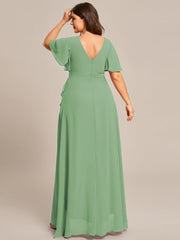 Simple Ruffles Sleeves V-Neck Chiffon Bridesmaid Dress