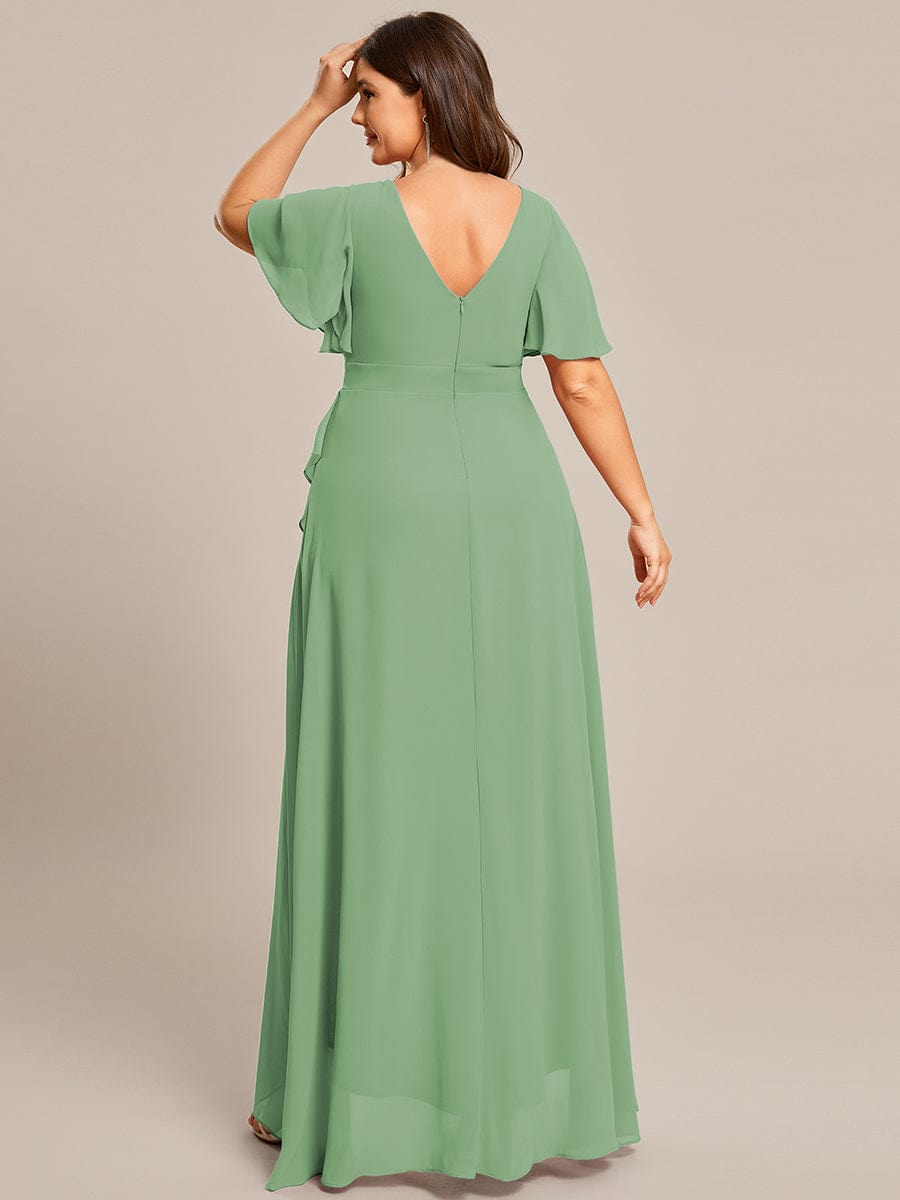 Simple Ruffles Sleeves V-Neck Chiffon Bridesmaid Dress