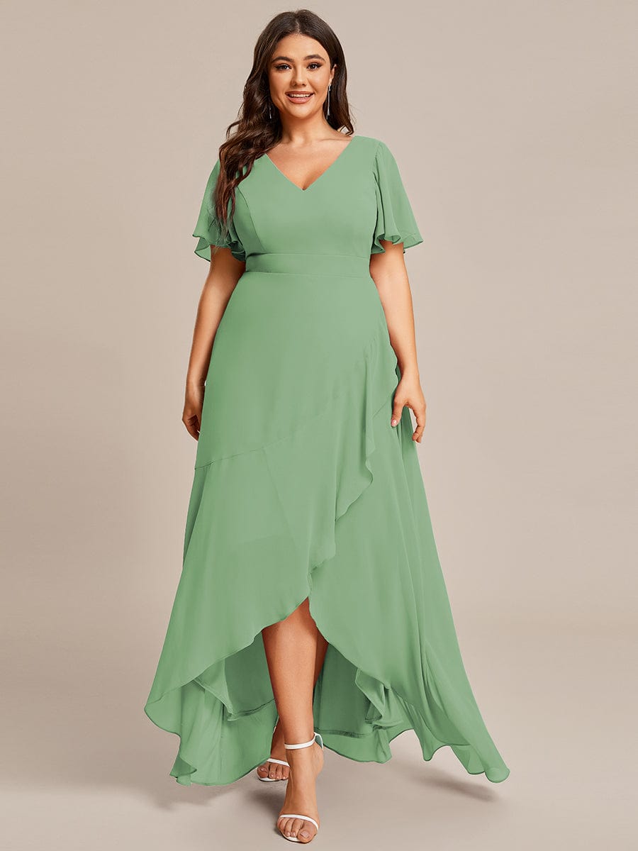 Simple Ruffles Sleeves V-Neck Chiffon Bridesmaid Dress