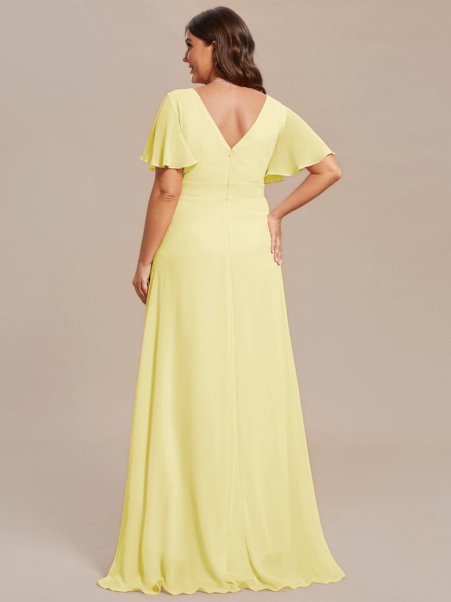 Simple Ruffles Sleeves V-Neck Chiffon Bridesmaid Dress