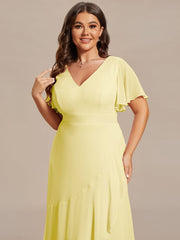 Simple Ruffles Sleeves V-Neck Chiffon Bridesmaid Dress