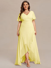 Simple Ruffles Sleeves V-Neck Chiffon Bridesmaid Dress