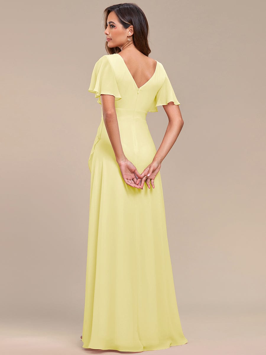 Simple Ruffles Sleeves V-Neck Chiffon Bridesmaid Dress