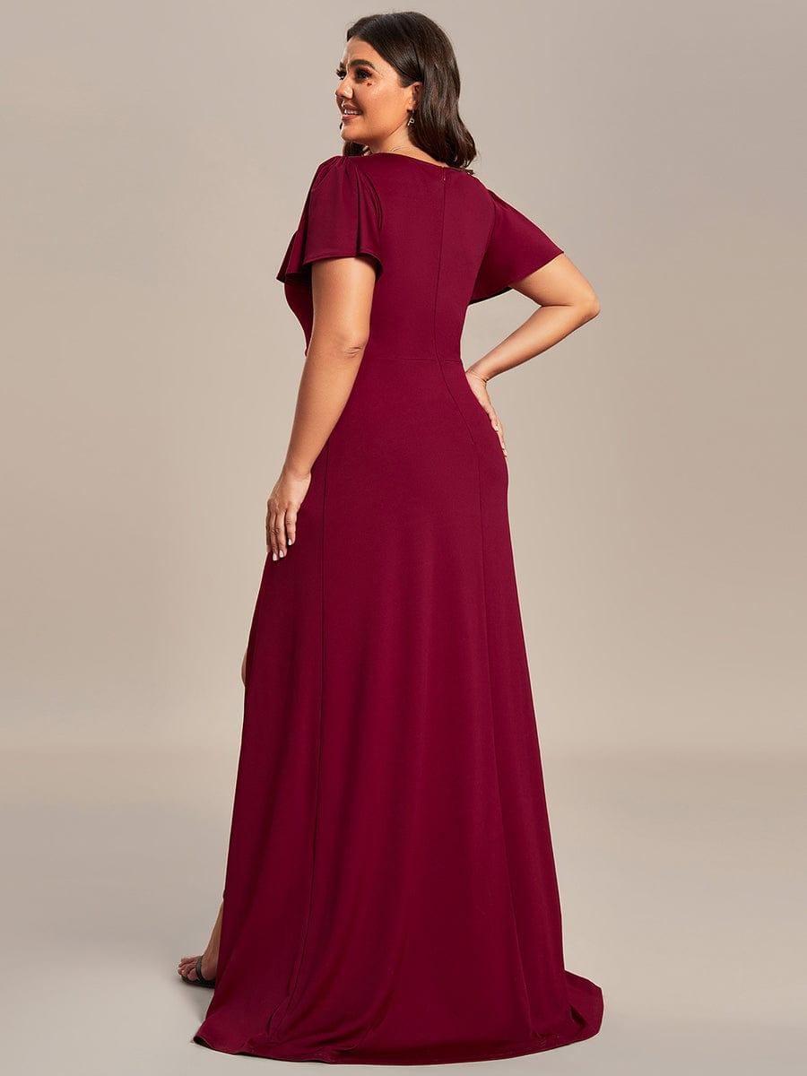 Flattering Plus Size Short Sleeves A-Line Bridesmaid Dress with Slit