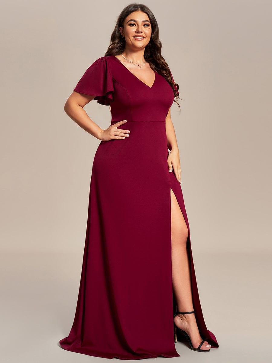 Flattering Plus Size Short Sleeves A-Line Bridesmaid Dress with Slit