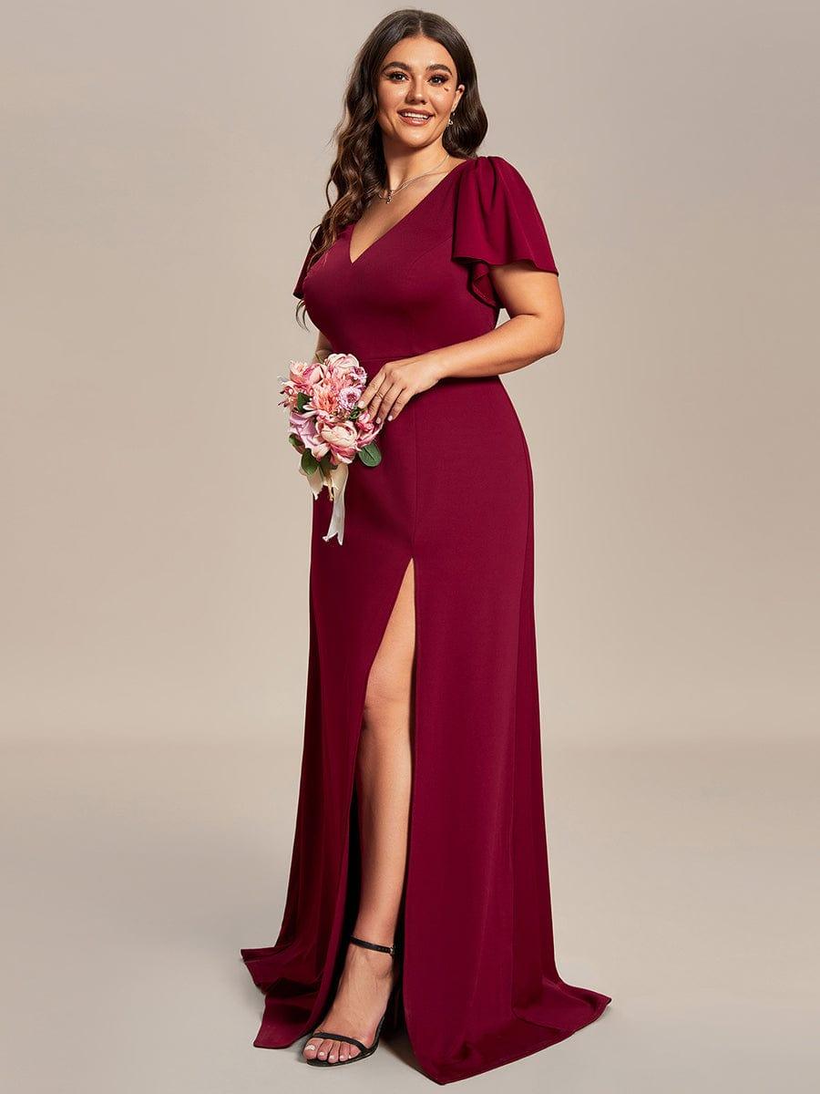 Flattering Plus Size Short Sleeves A-Line Bridesmaid Dress with Slit