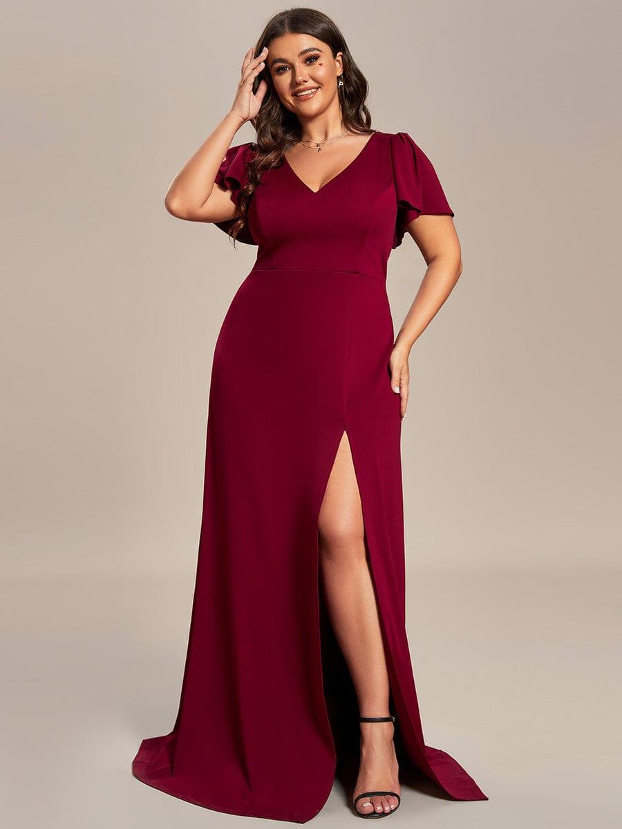 Flattering Plus Size Short Sleeves A-Line Bridesmaid Dress with Slit