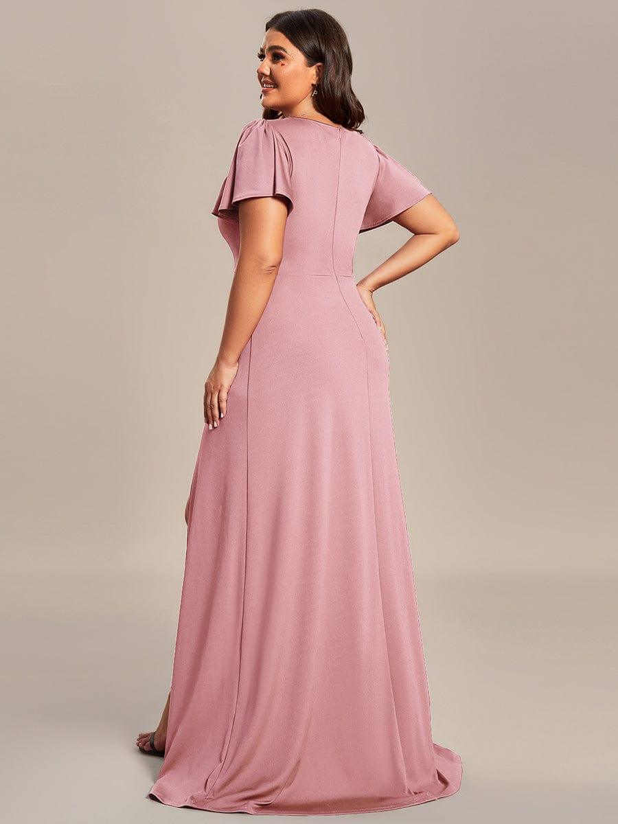 Flattering Plus Size Short Sleeves A-Line Bridesmaid Dress with Slit