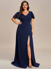Flattering Plus Size Short Sleeves A-Line Bridesmaid Dress with Slit