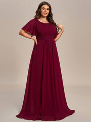 Stylish Plus Size Chiffon A-Line Jewel Neck Bridesmaid Dress with Sleeves