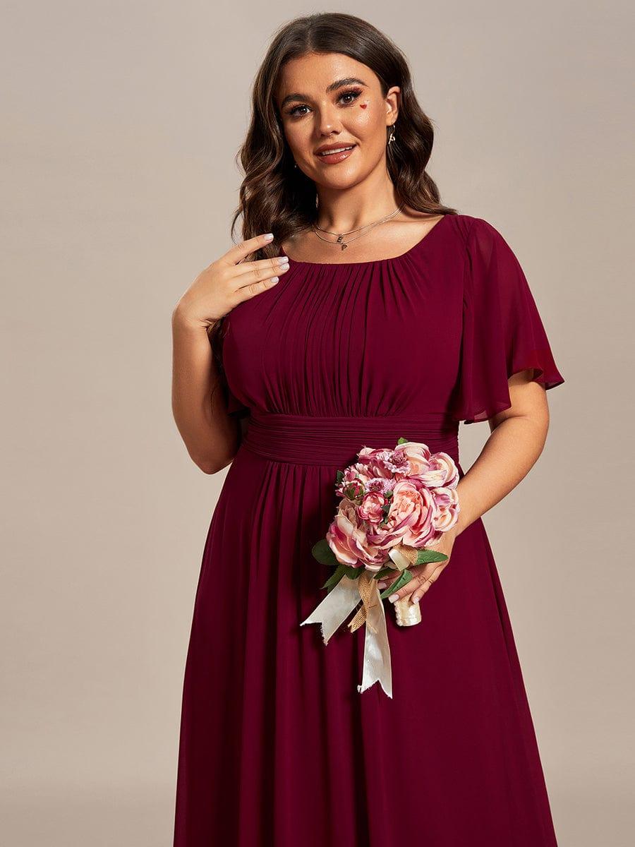 Classic Chiffon Pleated A-Line Bridesmaid Dress with Short Sleeves